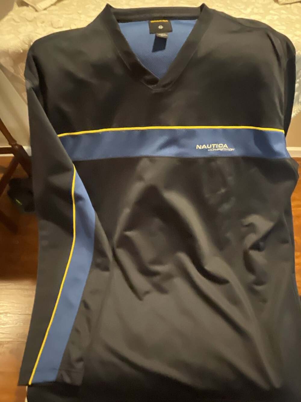 Nautica Competition Vintage Black Blue Yellow V-Neck Pullover Shirt L